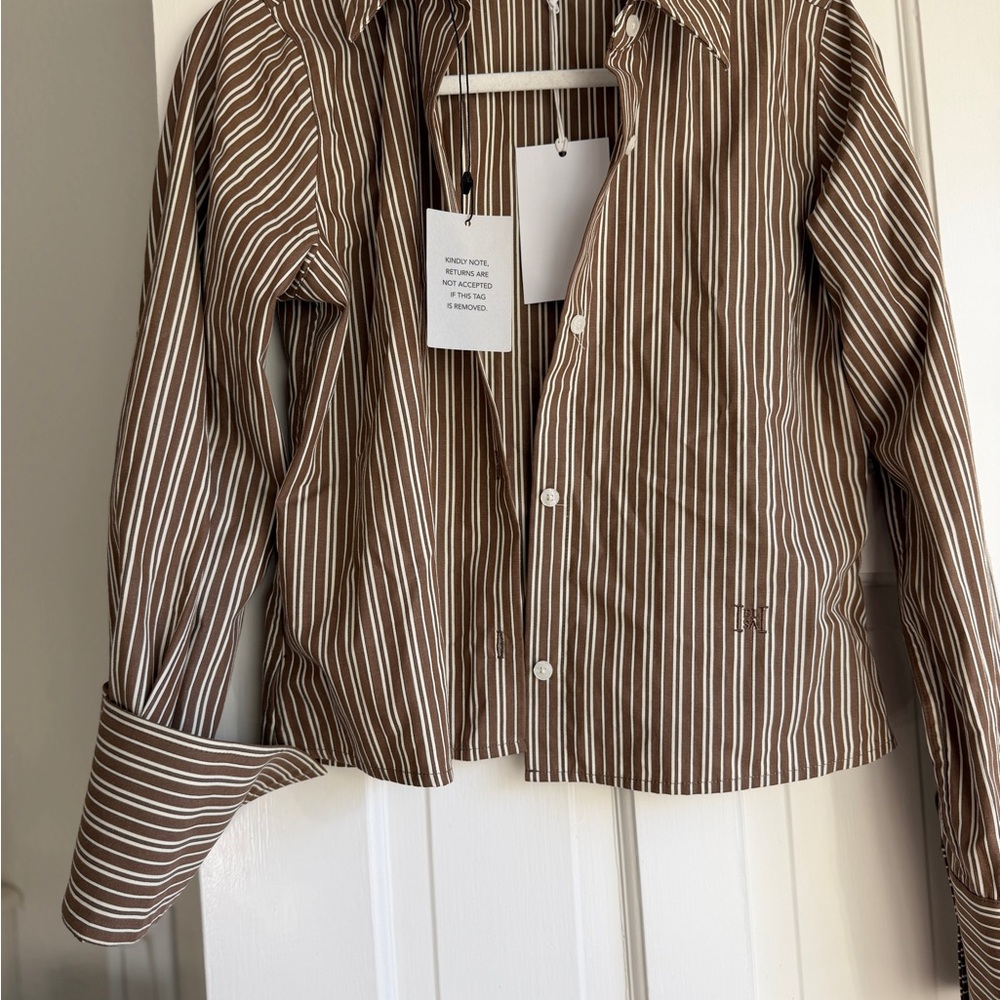 Brown Striped Button-Up Shirt - Women's Top
